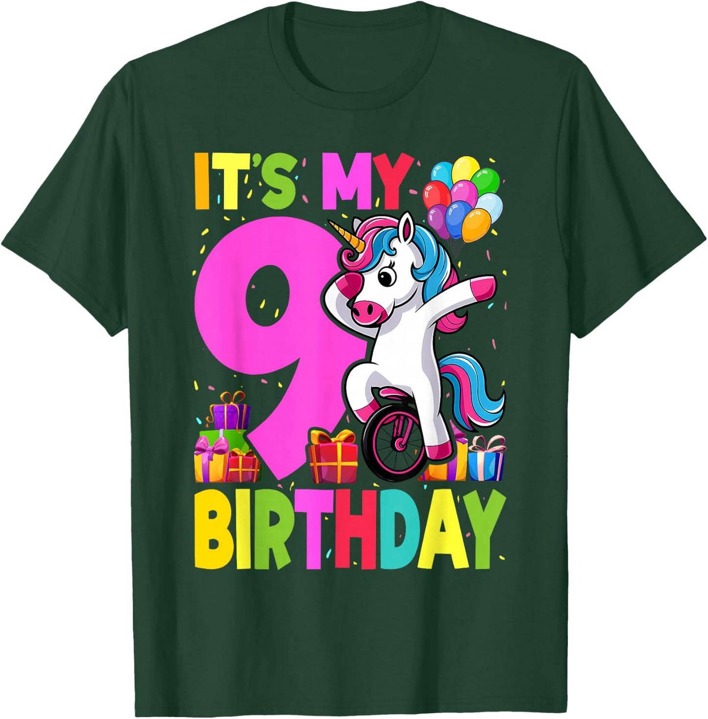 It's My 9 Birthday Dabbing Unicorn Pony 9th Birthday T-Shirt - T-Shirt | Forest