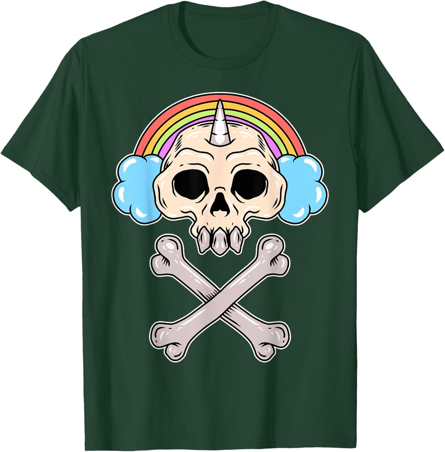 Rainbow Cloud Gamer Girl Gaming Cute Unicorn Skull T-Shirt - T-Shirt | Forest