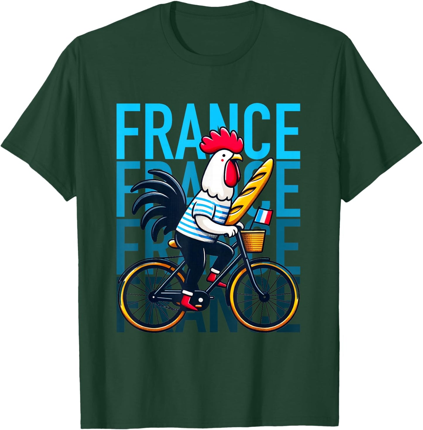 France Typical French Rooster on bicycle Humor T-Shirt - T-Shirt | Forest