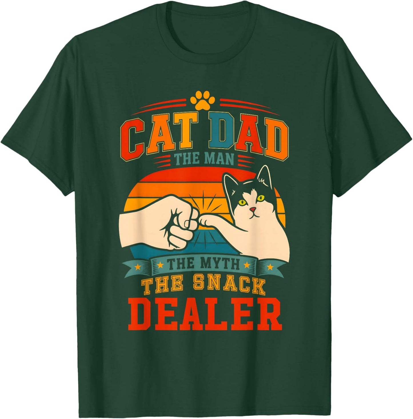 Cat Dad Man The Myth The Snack Dealer Fist Bump Retro T-Shirt - T-Shirt | Forest