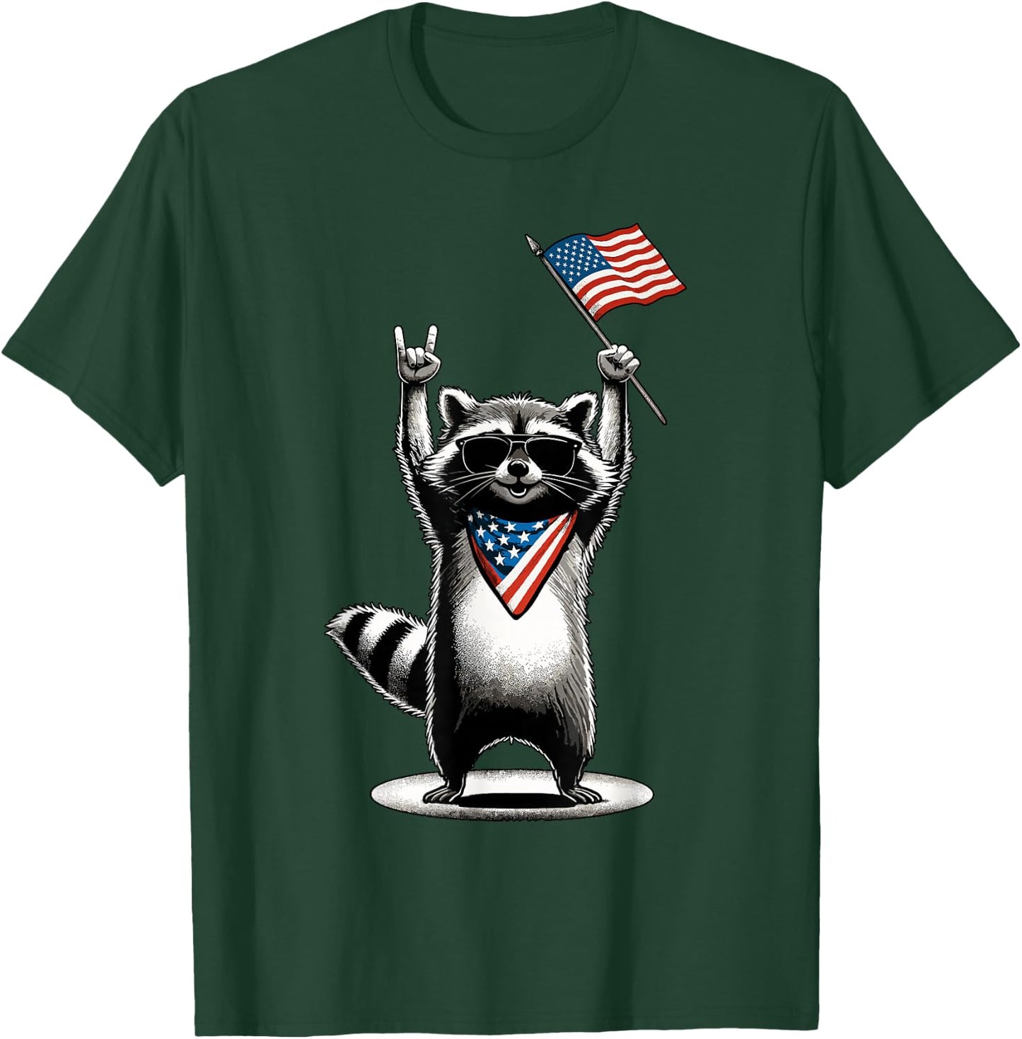 USA Patriotic Raccoon Men Women Kids Funny 4th of July T-Shirt - T-Shirt | Forest
