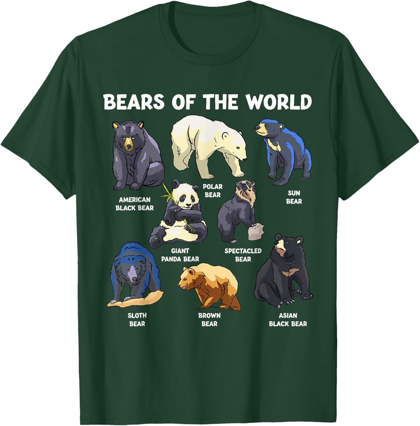 Bears Of The World Kawaii Types Of Bears Wildlife Zoo Bear T-Shirt - T-Shirt | Forest