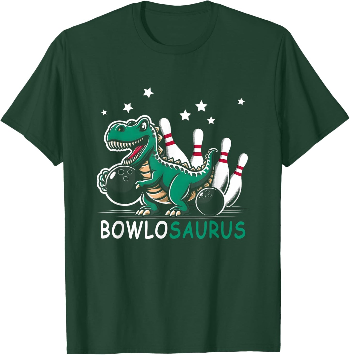 Funny Bowler Bowlosaurus T-Rex Dinosaur Playing Bowling T-Shirt - T-Shirt | Forest
