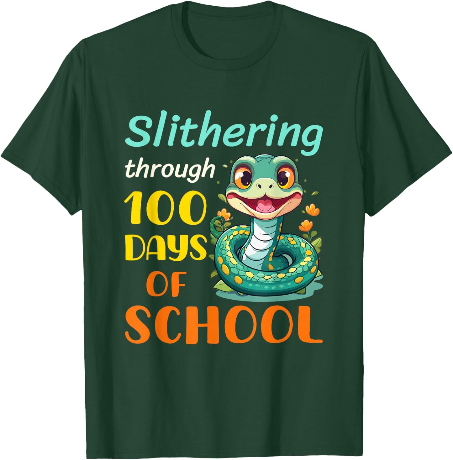 Funny 100 Days of School Snake Reptile Kids Boys Students T-Shirt - T-Shirt | Forest