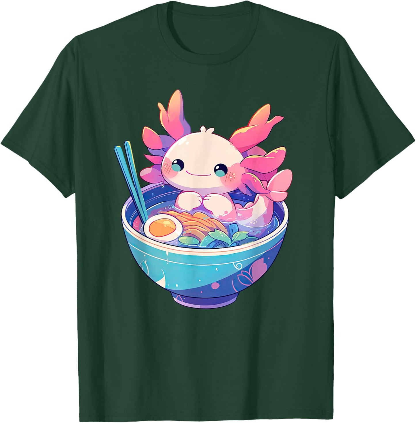 Kawaii Pastel Goth Cute Pink Axolotl in a Bowl of Ramen T-Shirt - T-Shirt | Forest