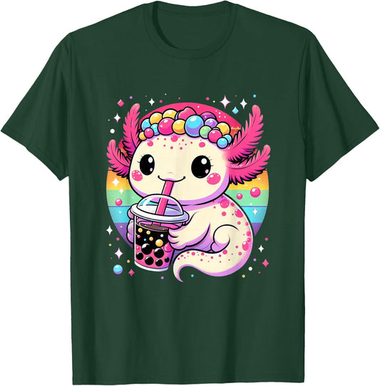 Axolotl Boba Tea Kawaii Neko Japanese Bubble Tea for Girls T-Shirt - T-Shirt | Forest