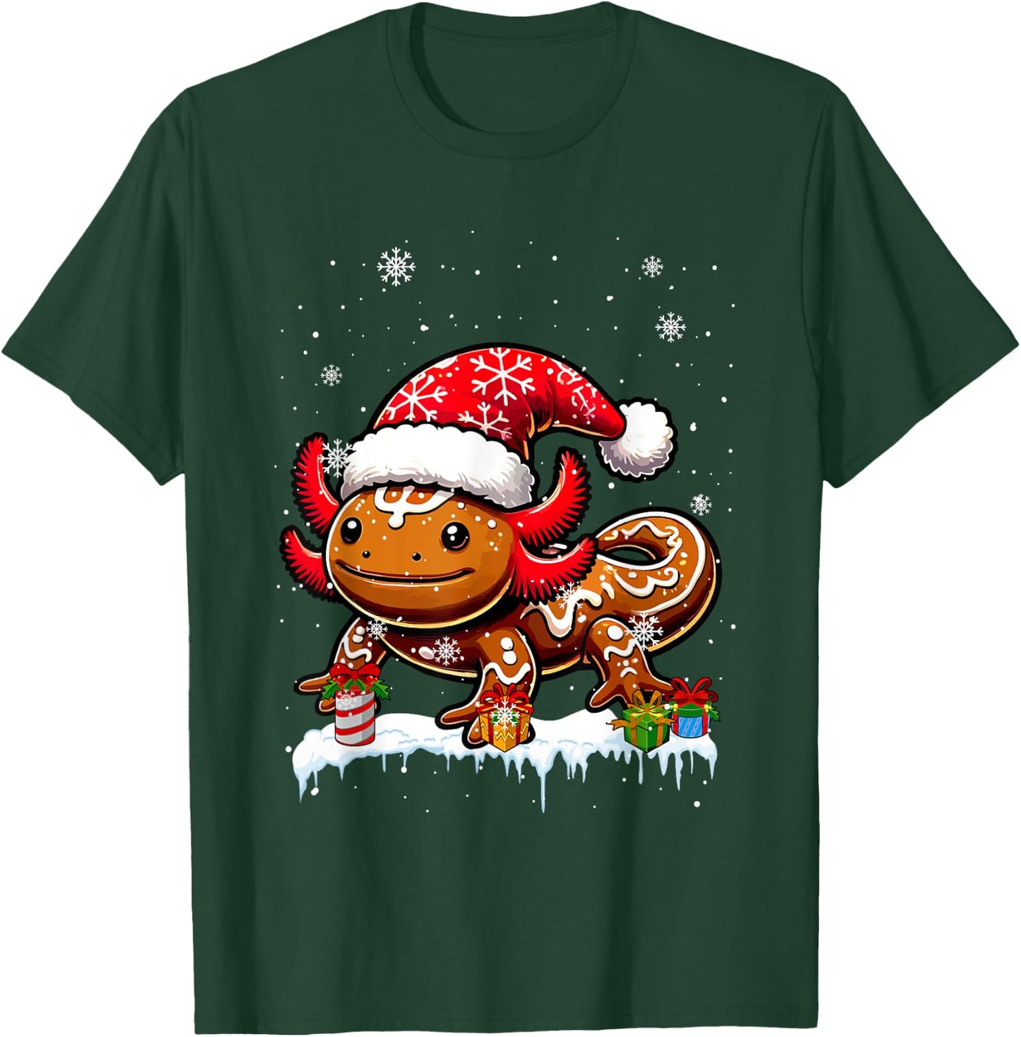 Santa Gingerbread Axolotl Christmas Baking Baker Family Kids T-Shirt - T-Shirt | Forest