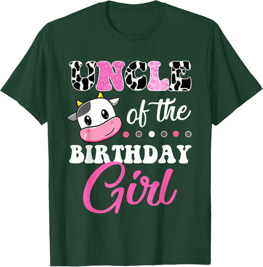 Uncle Of The Birthday Girl Family Matching Shirt Farm Cow T-Shirt - T-Shirt | Forest