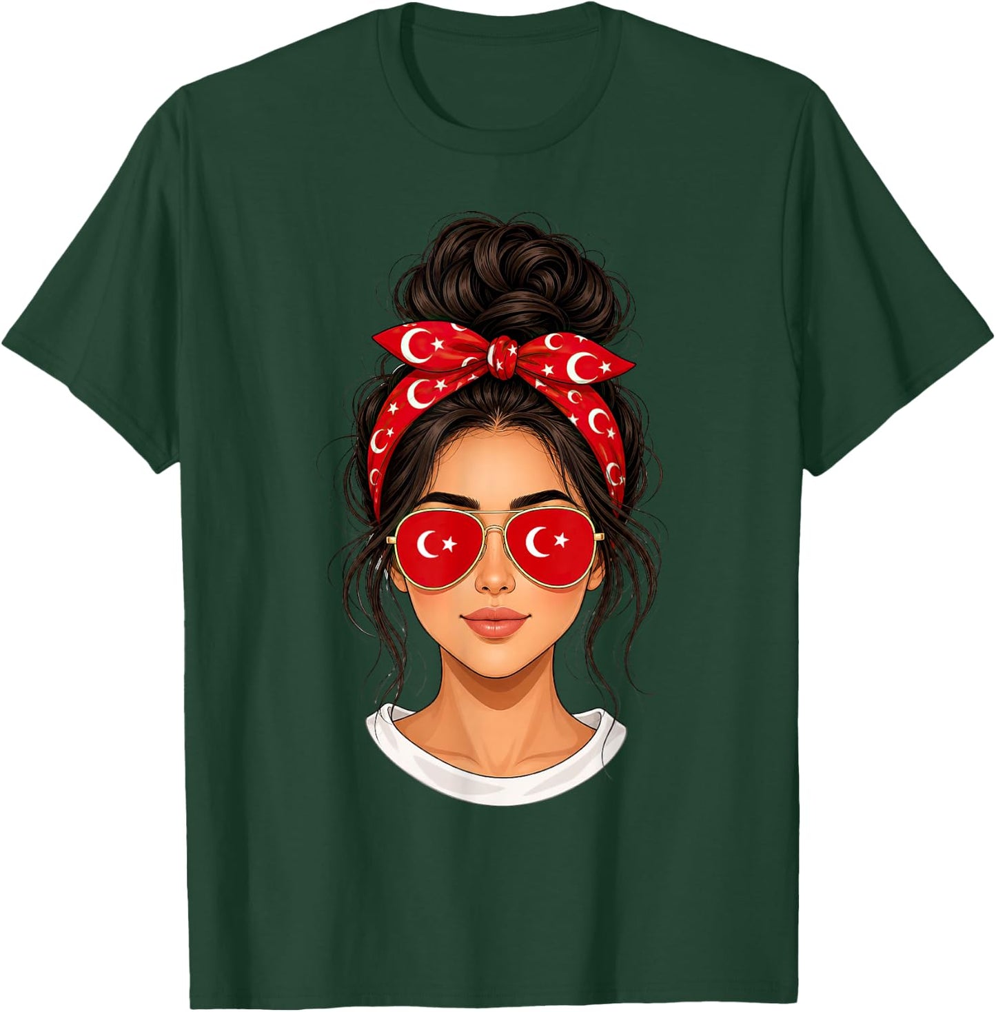 Messy Bun Türkisches Mädchen Türkei Flagge Bandana Sonnenbrille T-Shirt - T-Shirt | Forest