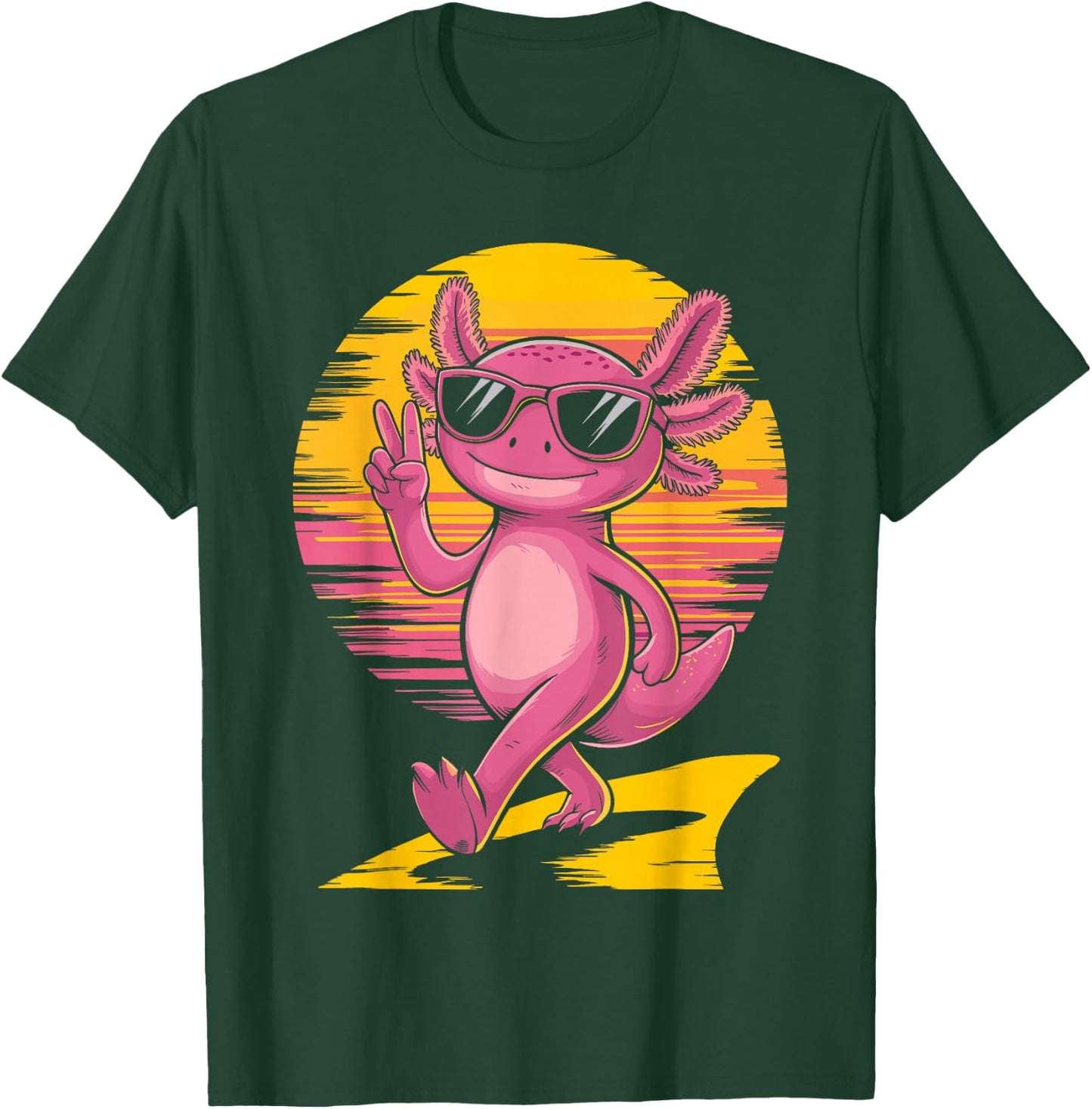 Retro Sunset Cool Axolotl With Sunglasses Peace Sign T-Shirt - T-Shirt | Forest