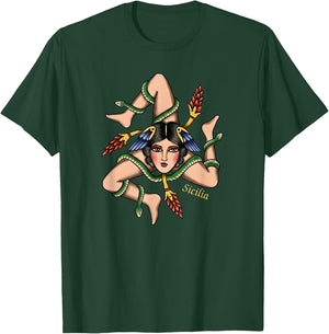 Sicilian Trinacria Old School Tattoo Style Triskelion T-Shirt - T-Shirt | Forest