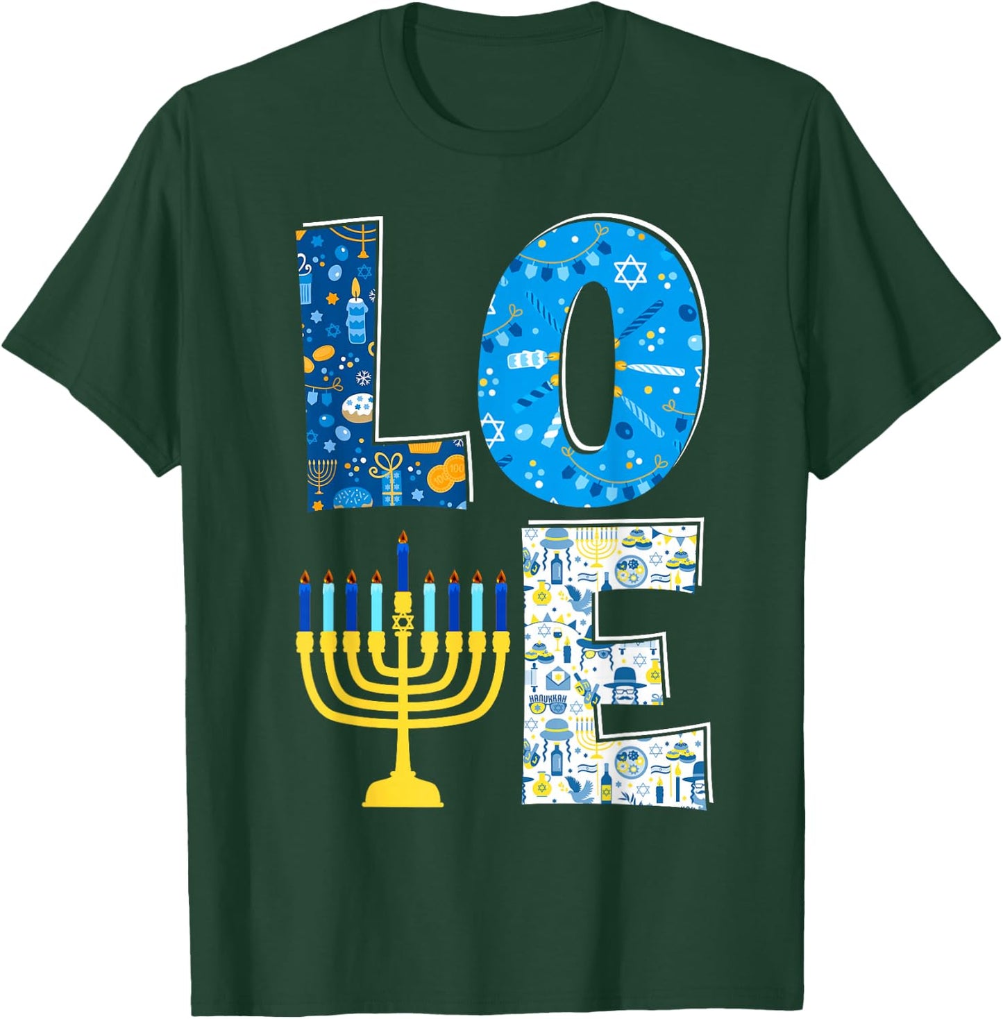 Love Cute Hanukkah Decoration Menorah Pajama Matching Family T-Shirt - T-Shirt | Forest