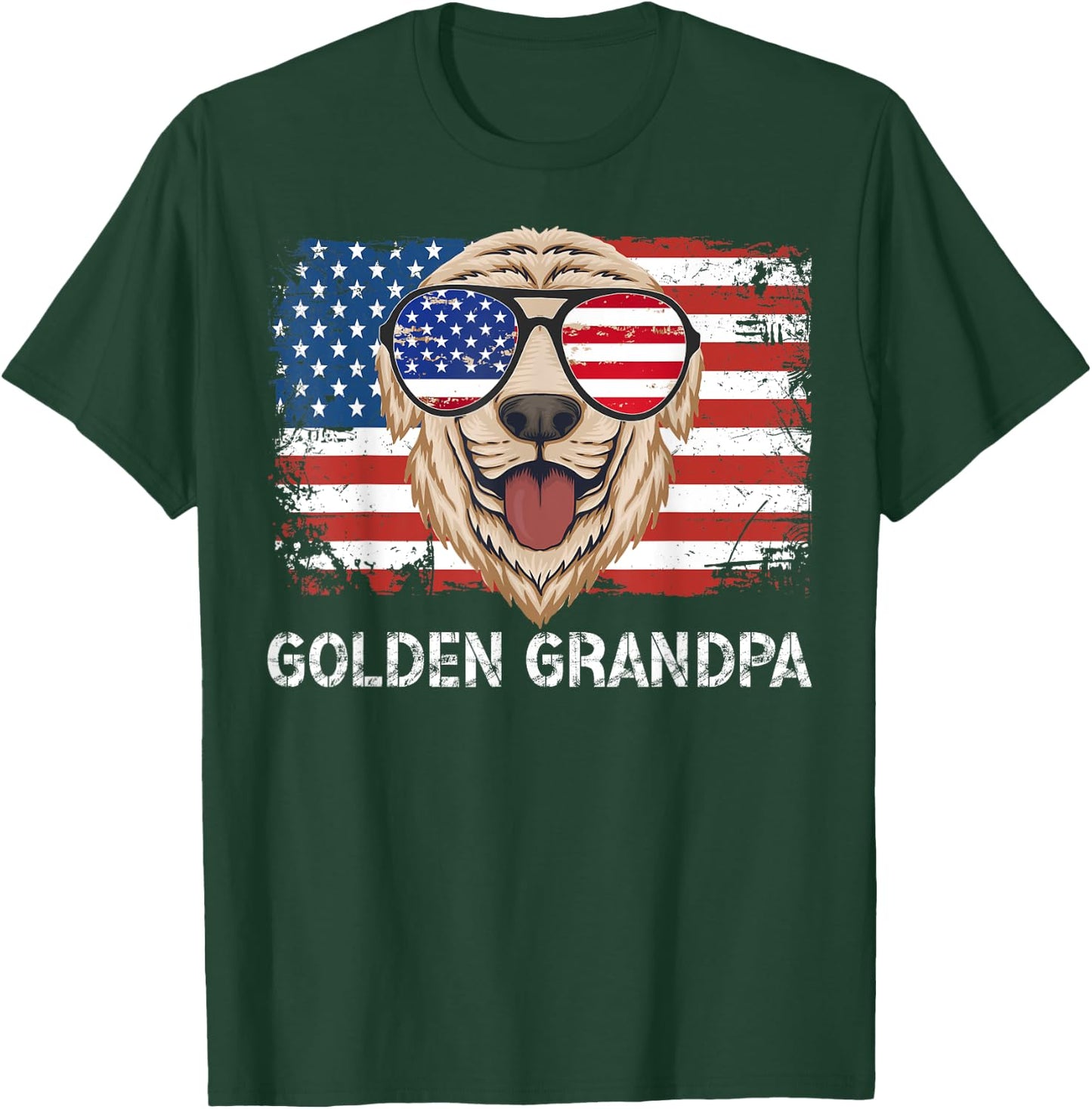 Golden Grandpa Of A Golden Retriever Grandpa US Flag T-Shirt - T-Shirt | Forest