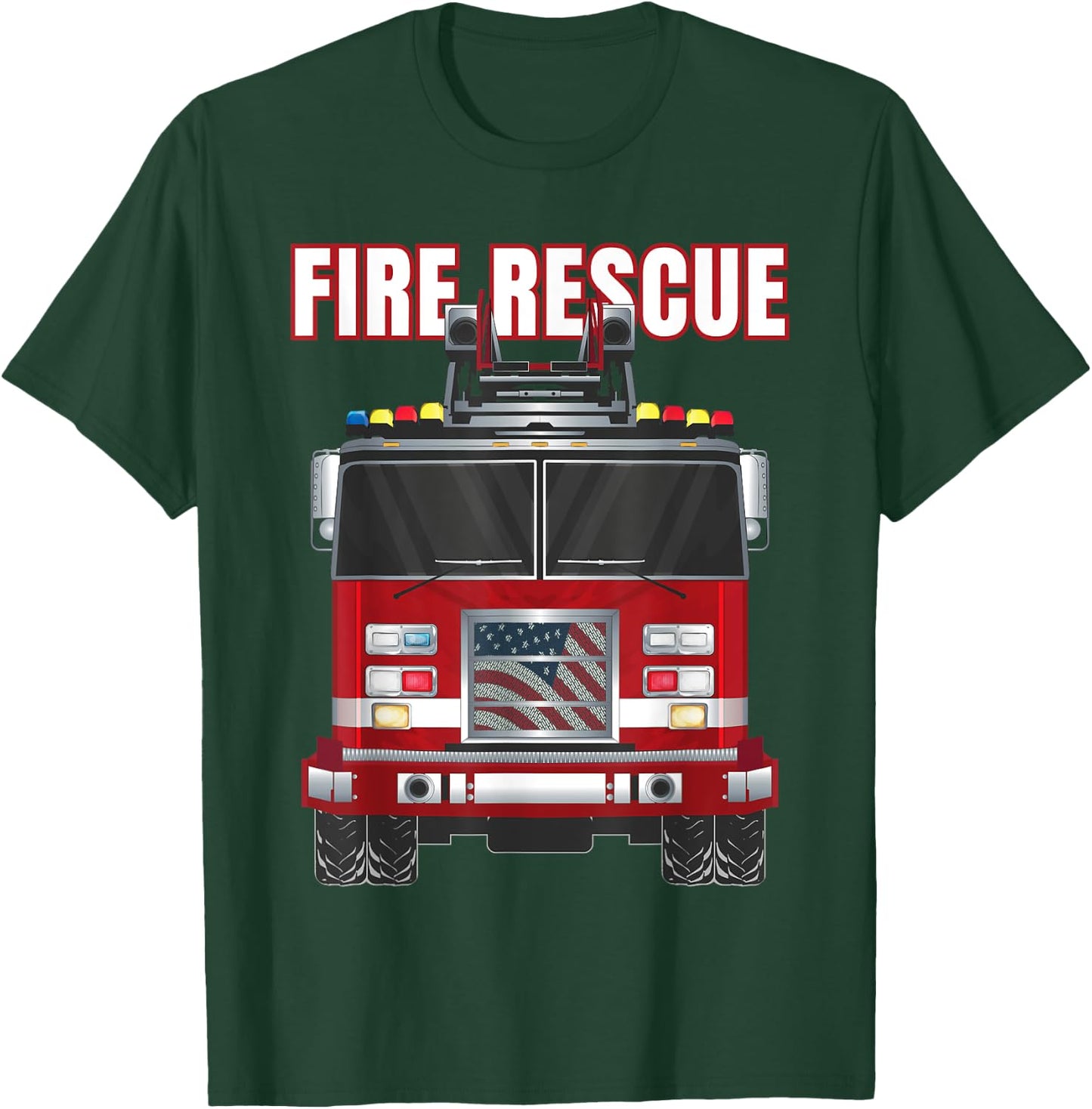 American Fire Rescue Firefighter Department Truck Fireman T-Shirt - T-Shirt | Forest