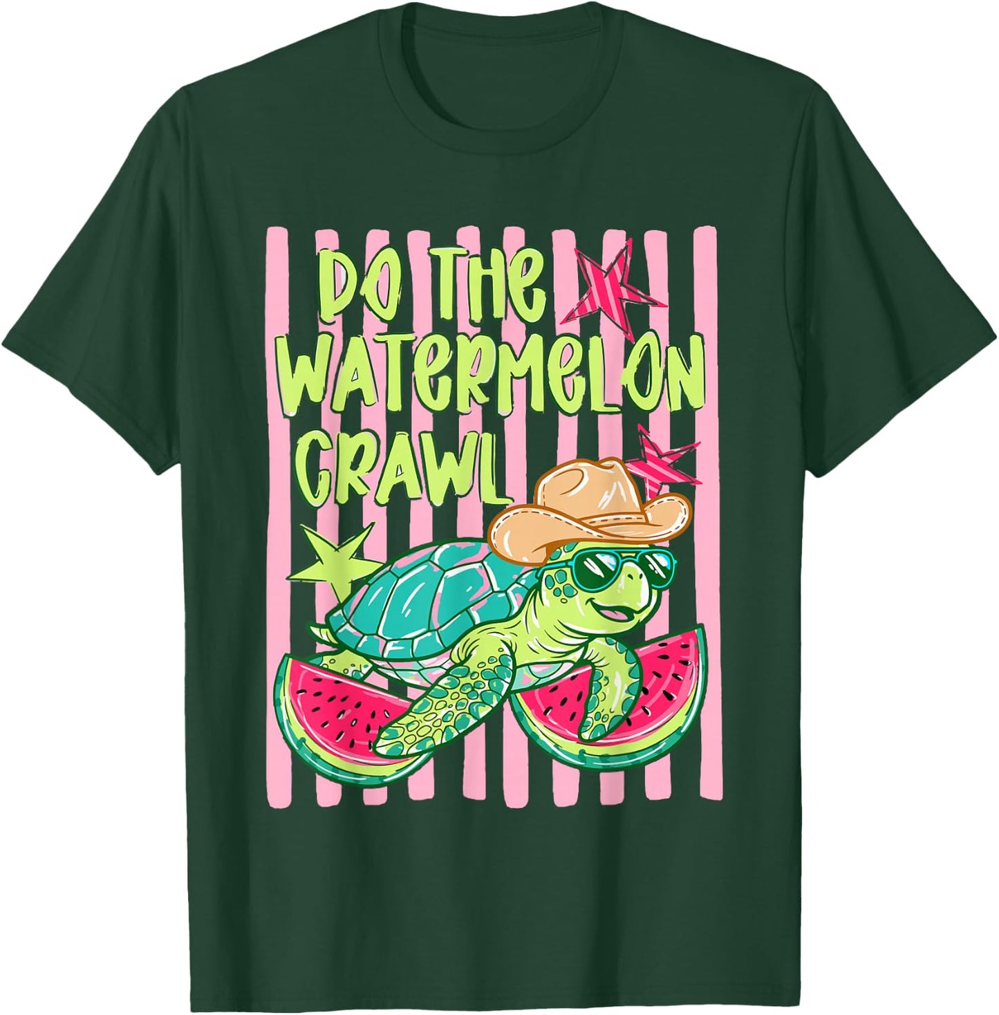 Striped Turtle Summer Fruit Vacation Do The Watermelon Crawl T-Shirt - T-Shirt | Forest