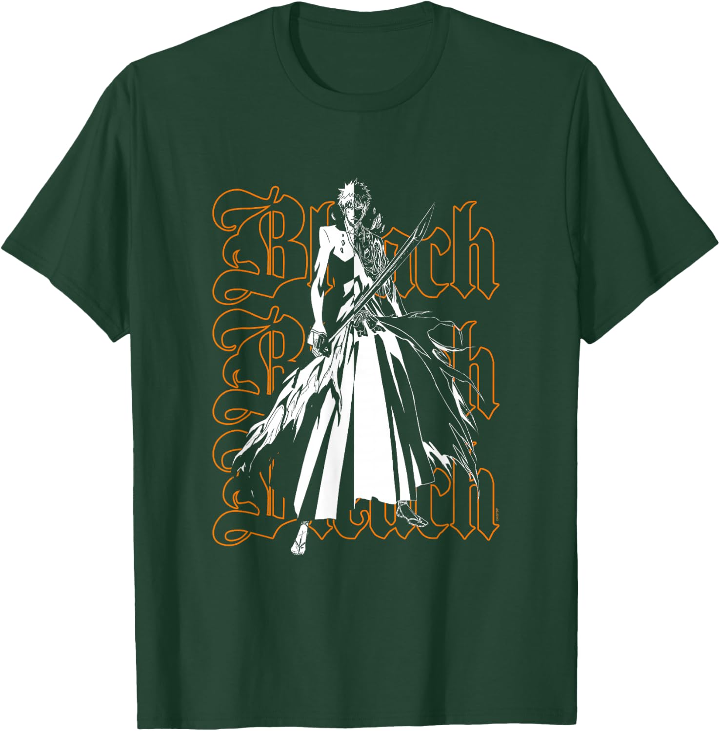 Bleach Ichigo & Repeating Gothic Logo Anime T-Shirt - T-Shirt | Forest