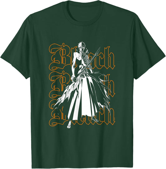 Bleach Ichigo & Repeating Gothic Logo Anime T-Shirt - T-Shirt | Forest