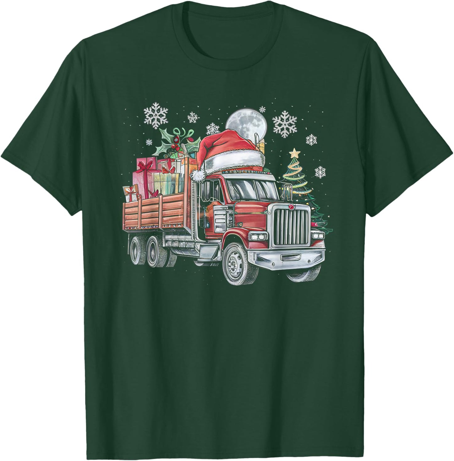Santa Truck Lights Christmas Driving Xmas Boys Kids Toddler T-Shirt - T-Shirt | Forest