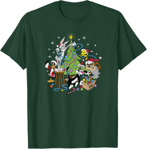 Looney Tunes Christmas Group Shot Decorate The Tree T-Shirt - T-Shirt | Forest