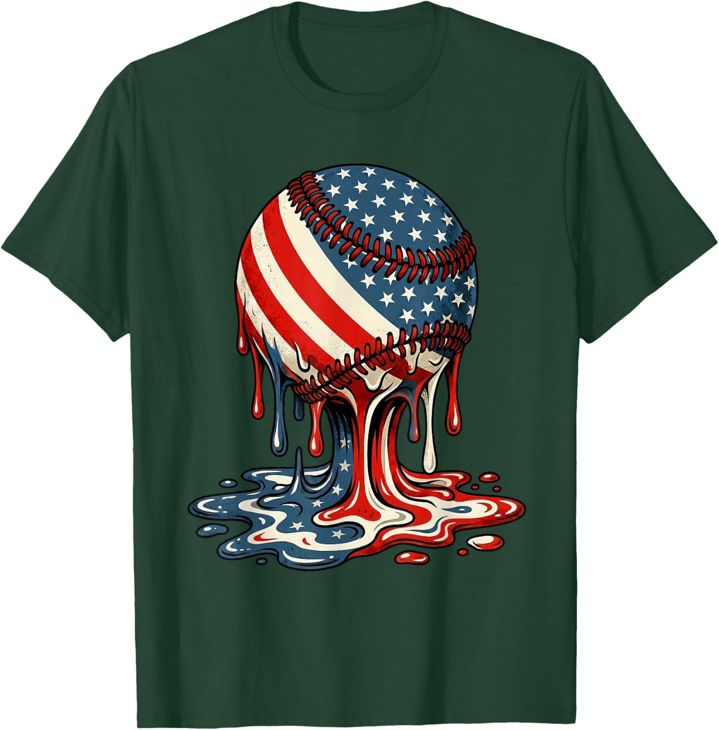 4th of July Baseball Drip Patriotic American Boys Kids Youth T-Shirt - T-Shirt | Forest