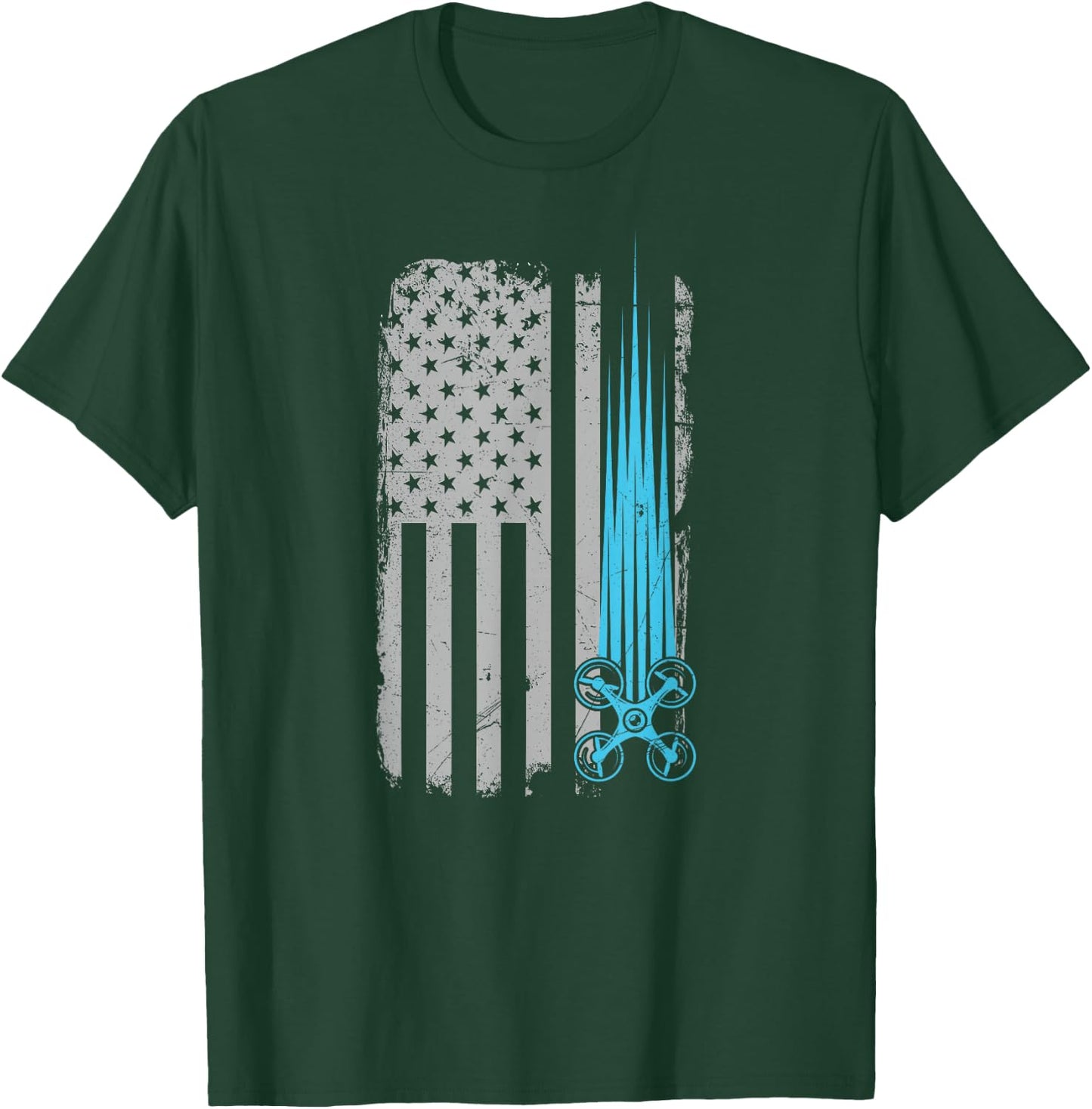 Drone Racing Distressed USA American Flag Quadcopter Pilot T-Shirt - T-Shirt | Forest