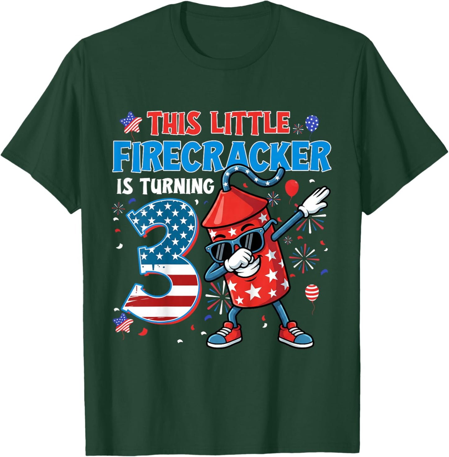 This Little Firecracker is Turning 3 Birthday 4th of July T-Shirt - T-Shirt | Forest