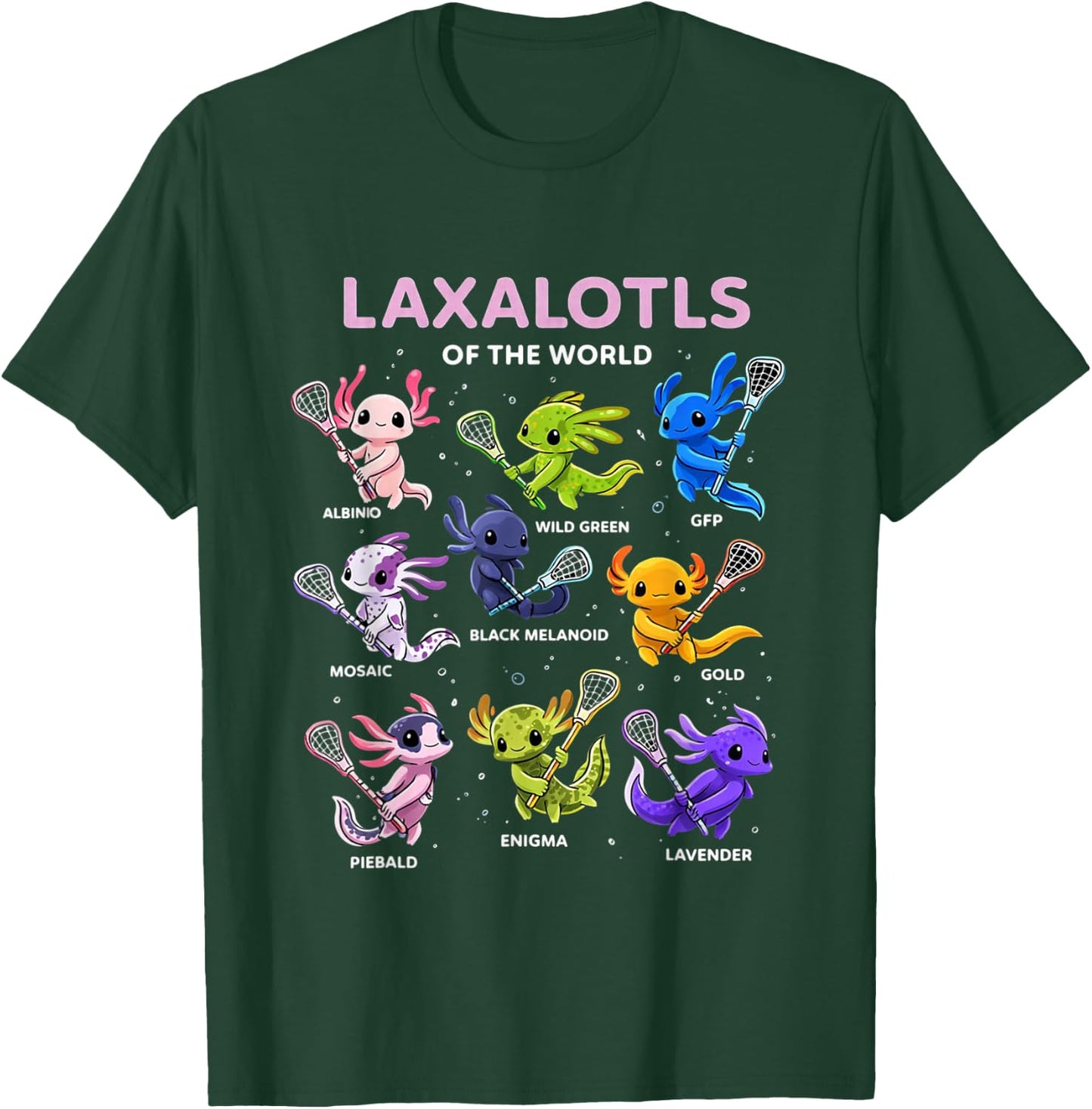 Axolotl Kawaii Laxalotls of The World Lacrosse Men Women T-Shirt - T-Shirt | Forest