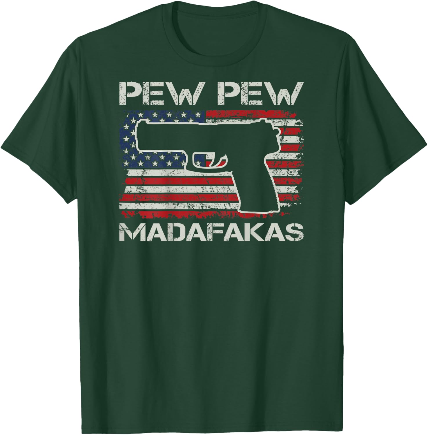 Pew Pew Madafakas - 9mm .45 Pistol USA Flag Pro Gun (BACK) Women Men T-Shirt - T-Shirt | Forest