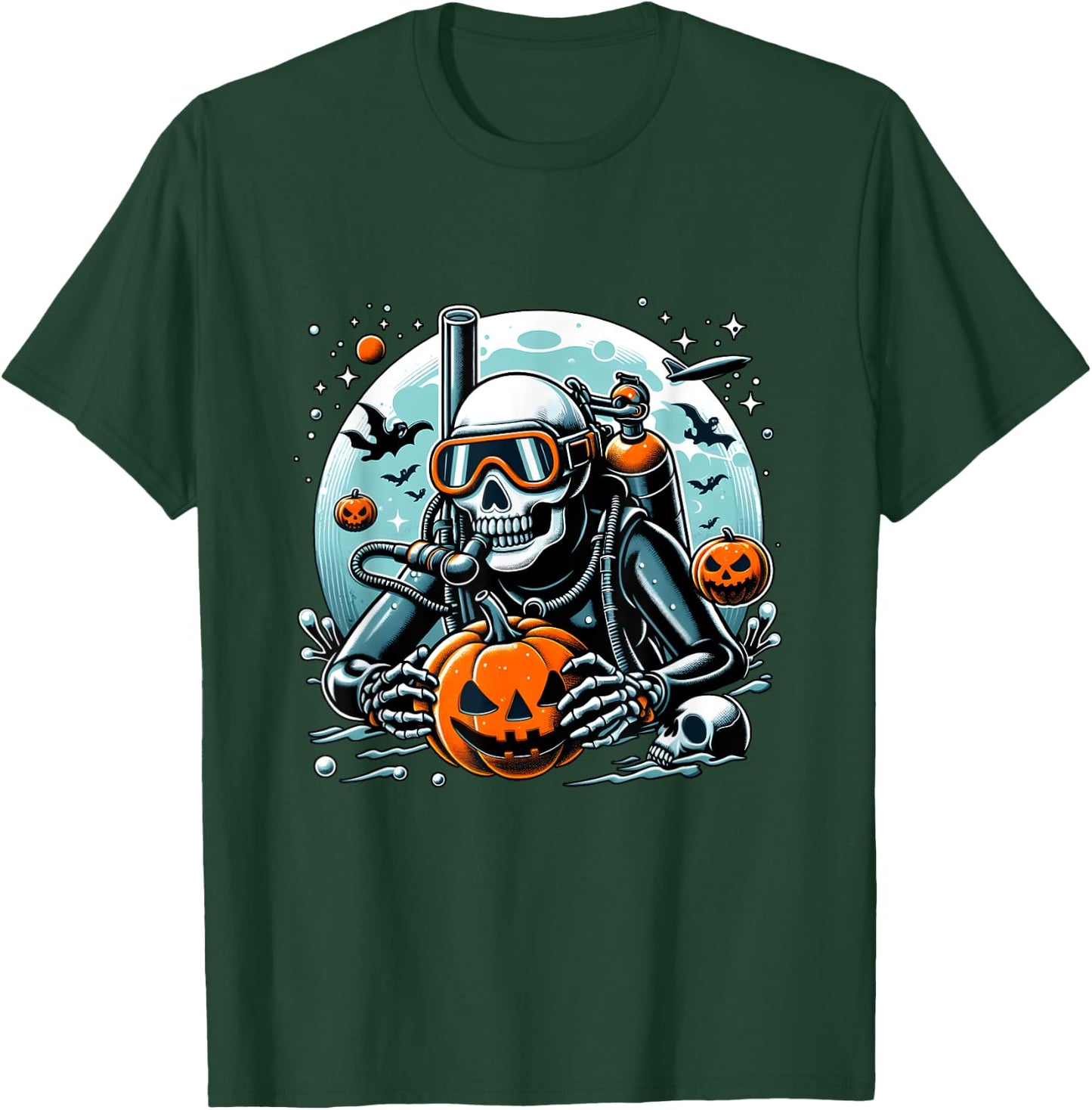 Dive Skeleton Scuba Diving Player Halloween Diver Ocean Life T-Shirt - T-Shirt | Forest