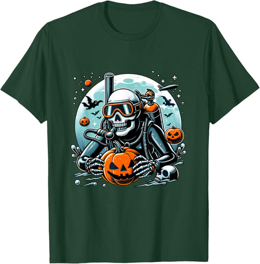 Dive Skeleton Scuba Diving Player Halloween Diver Ocean Life T-Shirt - T-Shirt | Forest