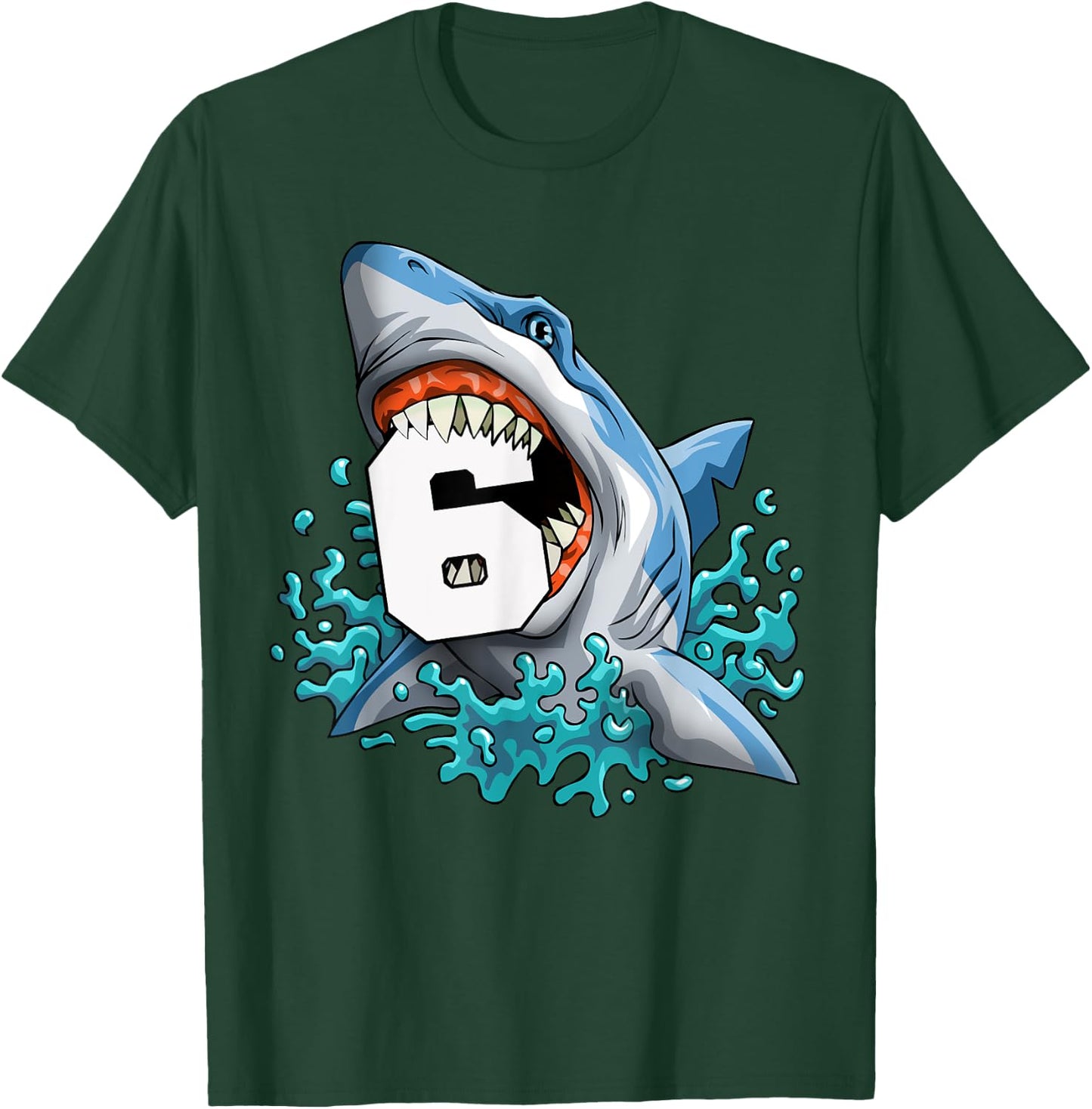 Kids Shark 6th Birthday Boys Funny Shark 6 yrs Old Birthday T-Shirt - T-Shirt | Forest