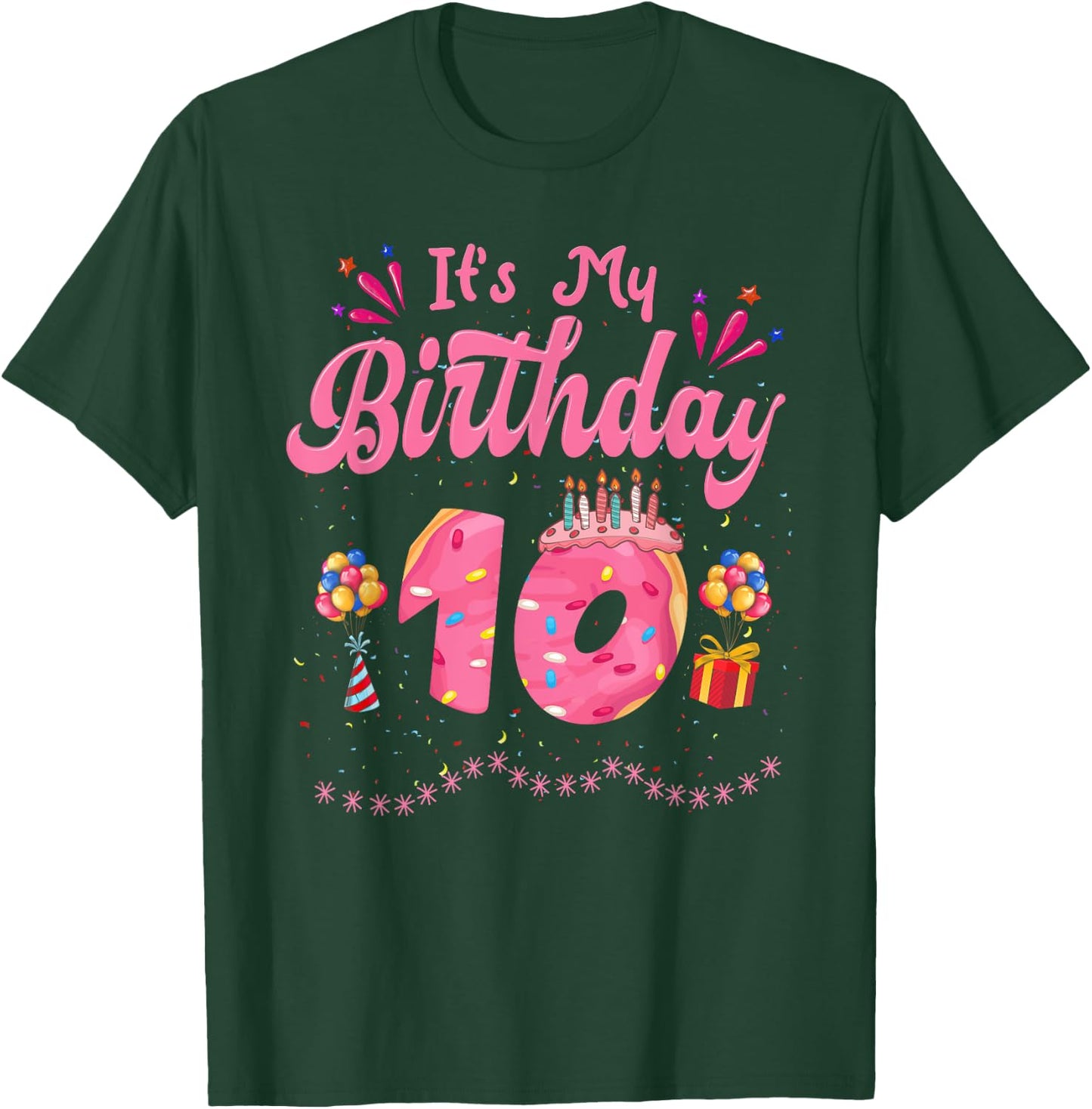 It's My 10th Birthday Donut Happy 10 Years Old Girl Kids , black, S T-Shirt - T-Shirt | Forest