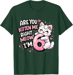 6th Birthday Girl Cute Kitten Cat 6 Year Old Birthday Party T-Shirt - T-Shirt | Forest