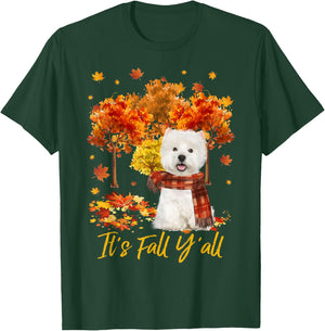 It's Fall Y'all Westie Dog Tree Pumpkin Fall Autumn T-Shirt - T-Shirt | Forest