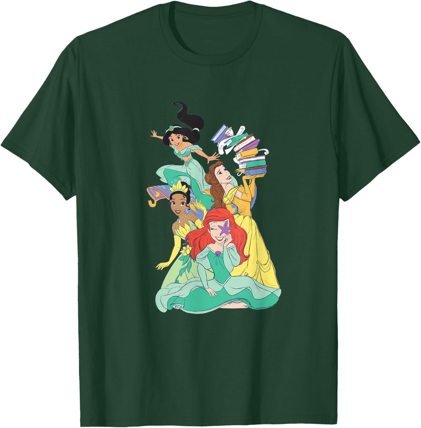 Disney Princess Jasmine Ariel Belle Tiana Pastel Art T-Shirt - T-Shirt | Forest
