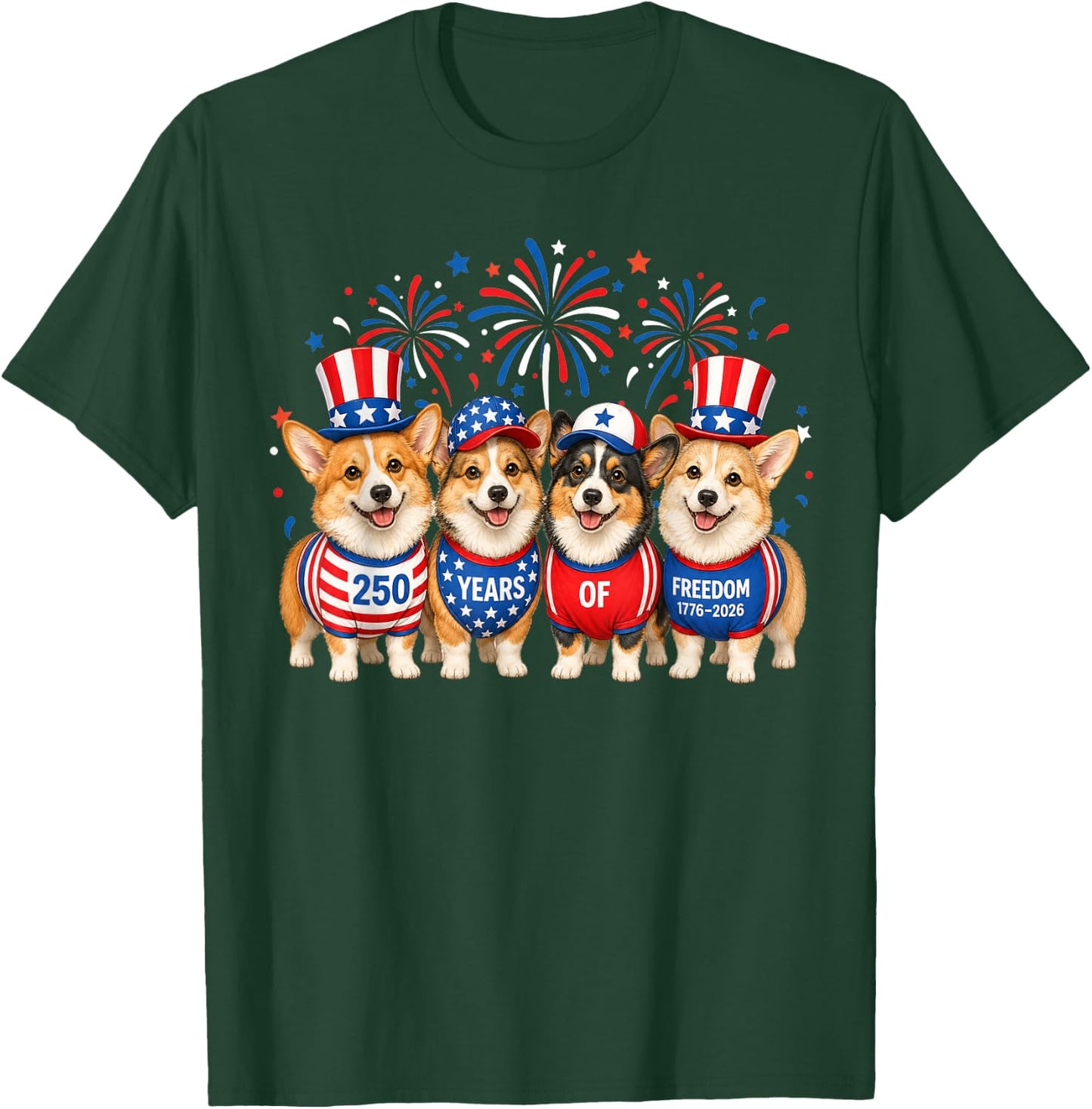 Corgi Dog 250 Years American 1776 2026 4th July T-Shirt - T-Shirt | Forest