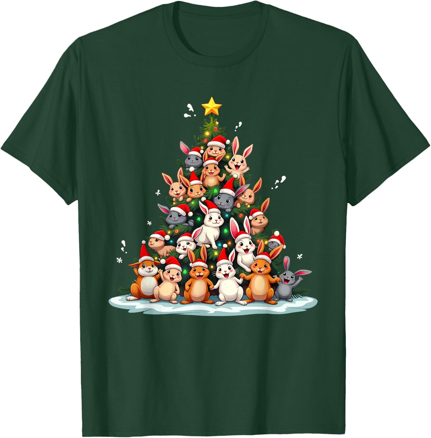 Rabbit Christmas Tree Funny Holiday Bunny T-Shirt - T-Shirt | Forest