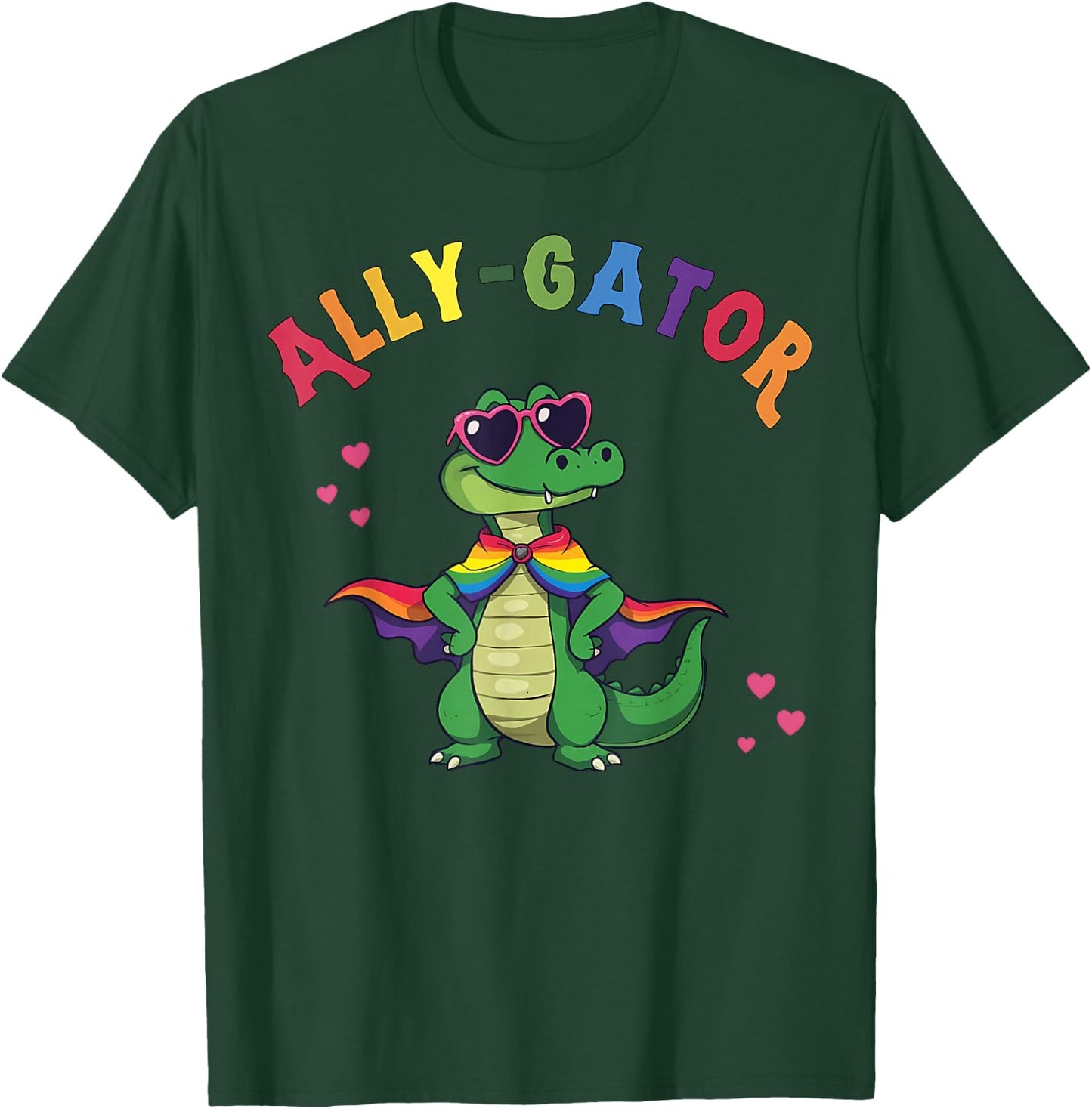 Ally Gator Pride LGBT Rainbow Flag Funny Alligator Men Women T-Shirt - T-Shirt | Forest