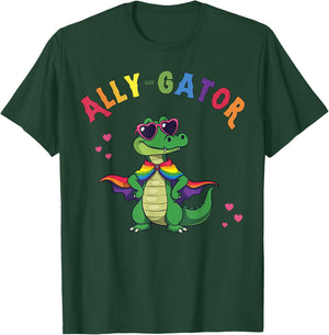 Ally Gator Pride LGBT Rainbow Flag Funny Alligator Men Women T-Shirt - T-Shirt | Forest