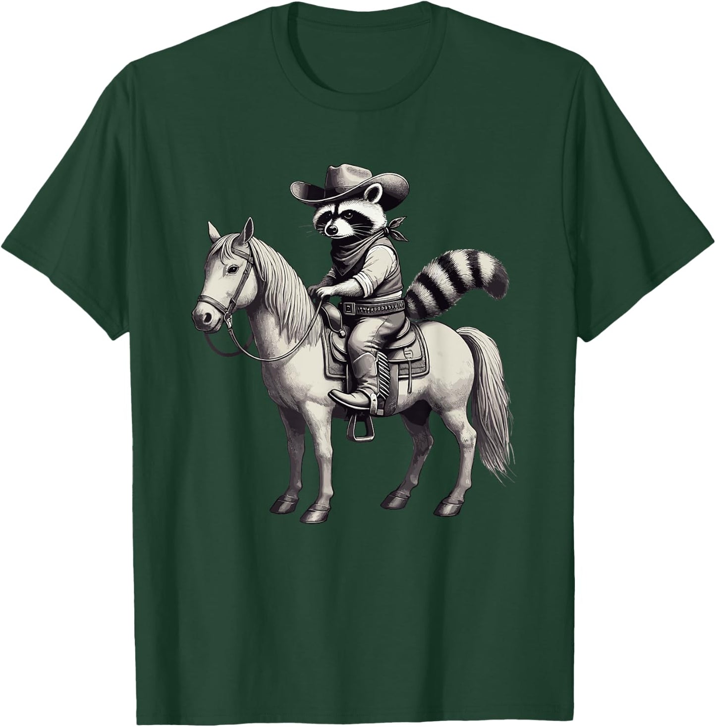 Raccoon Cowboy Vintage, Hat & Horse, Cowgirl, Funny Western T-Shirt - T-Shirt | Forest