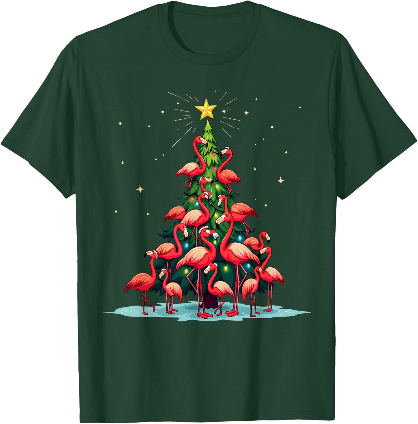 Flamingo Christmas Tree. Funny Pinkie Holiday Flamingo T-Shirt - T-Shirt | Forest