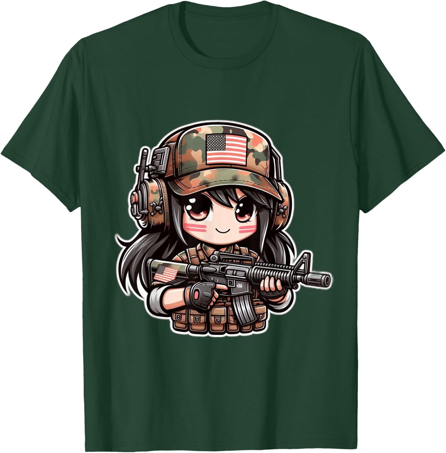 Cute Anime Girl Army Soldier T-Shirt - T-Shirt | Forest