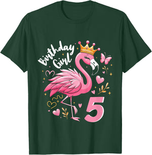 5th Birthday Gift Flamingo Fan 5 Year Old Girls 5th Bday T-Shirt - T-Shirt | Forest
