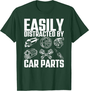 Easily Distracted By Car Parts Funny Car Mechanic T-Shirt - T-Shirt | Forest