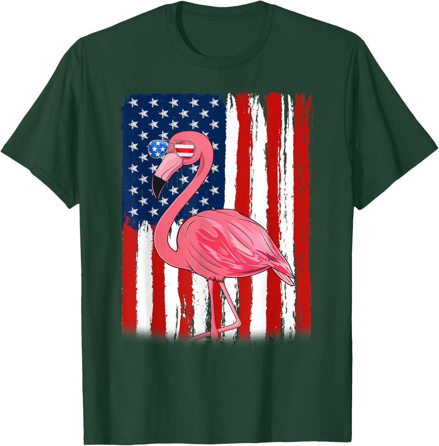 Flamingo US America Flag Men Women 4th of July Patriotic T-Shirt - T-Shirt | Forest
