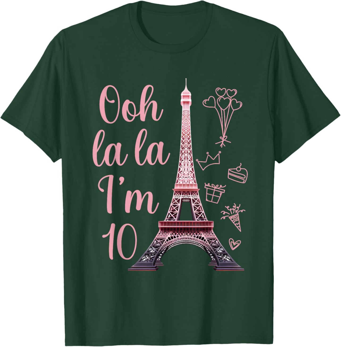 Paris 10th Birthday Eiffel Tower 10 Years Old Cute Girl T-Shirt - T-Shirt | Forest
