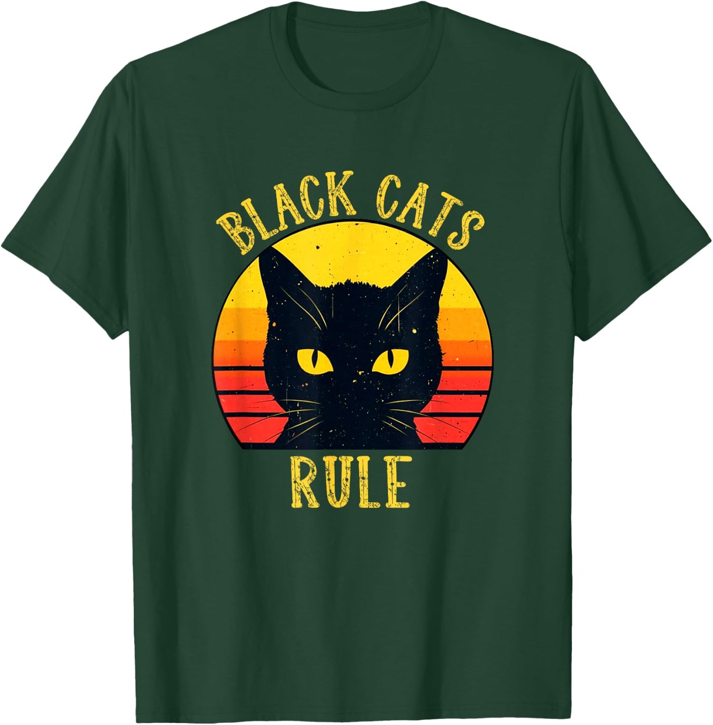 Black Cats Rule Retro Cat Eyes Sunset Fun T-Shirt - T-Shirt | Forest