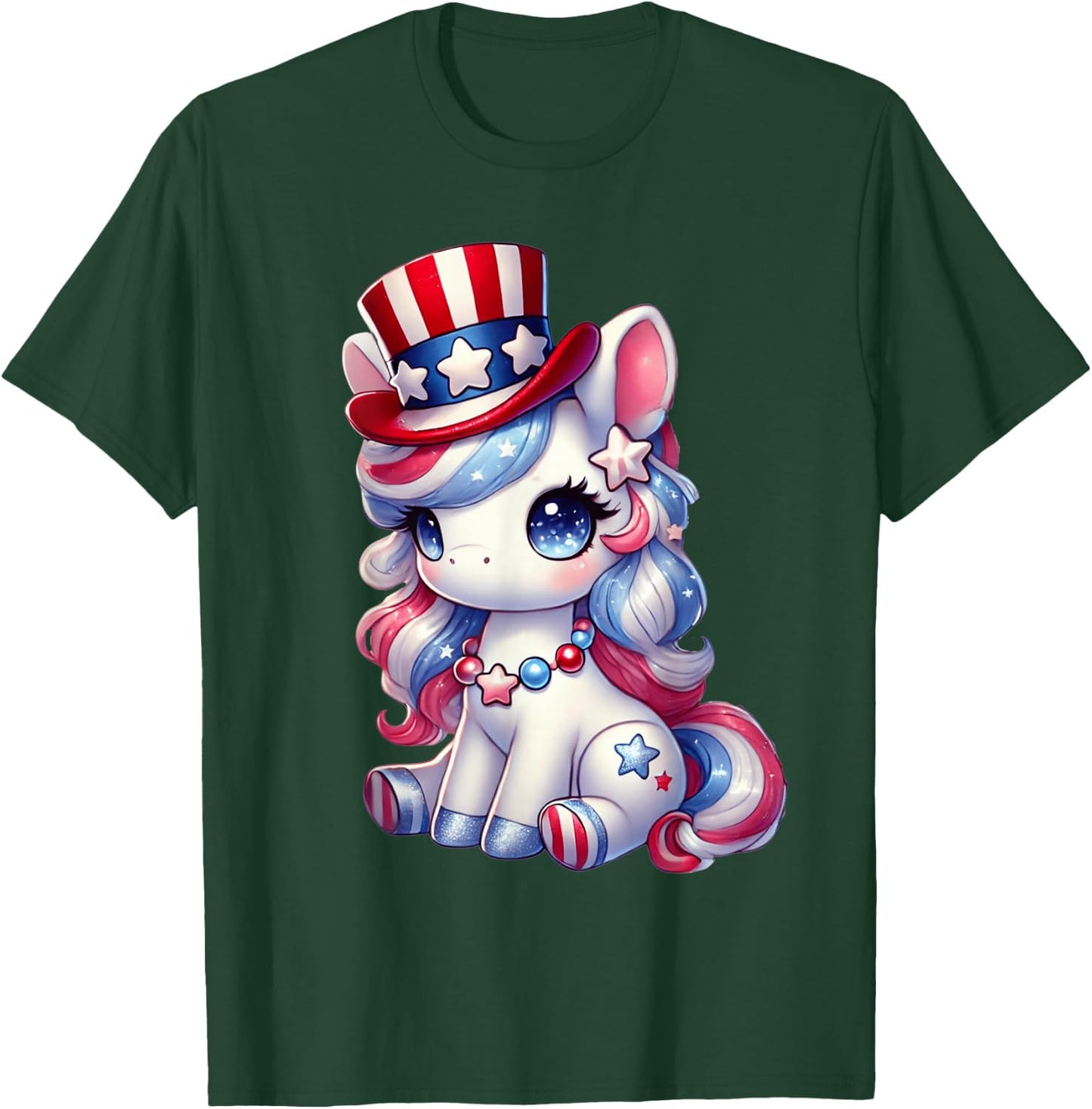 Unicorn 4th of July Shirt Girls Women USA Flag Kids Cute T-Shirt - T-Shirt | Forest