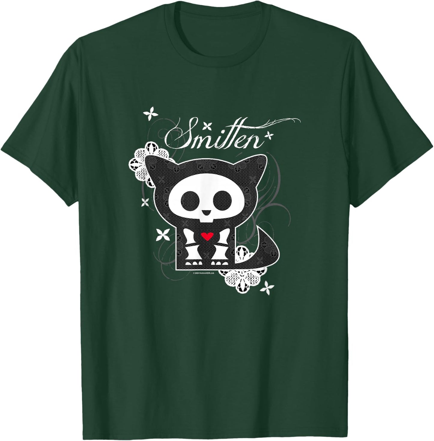 Skelanimals Kit The Cat Smitten Lace Floral Portrait Logo T-Shirt - T-Shirt | Forest