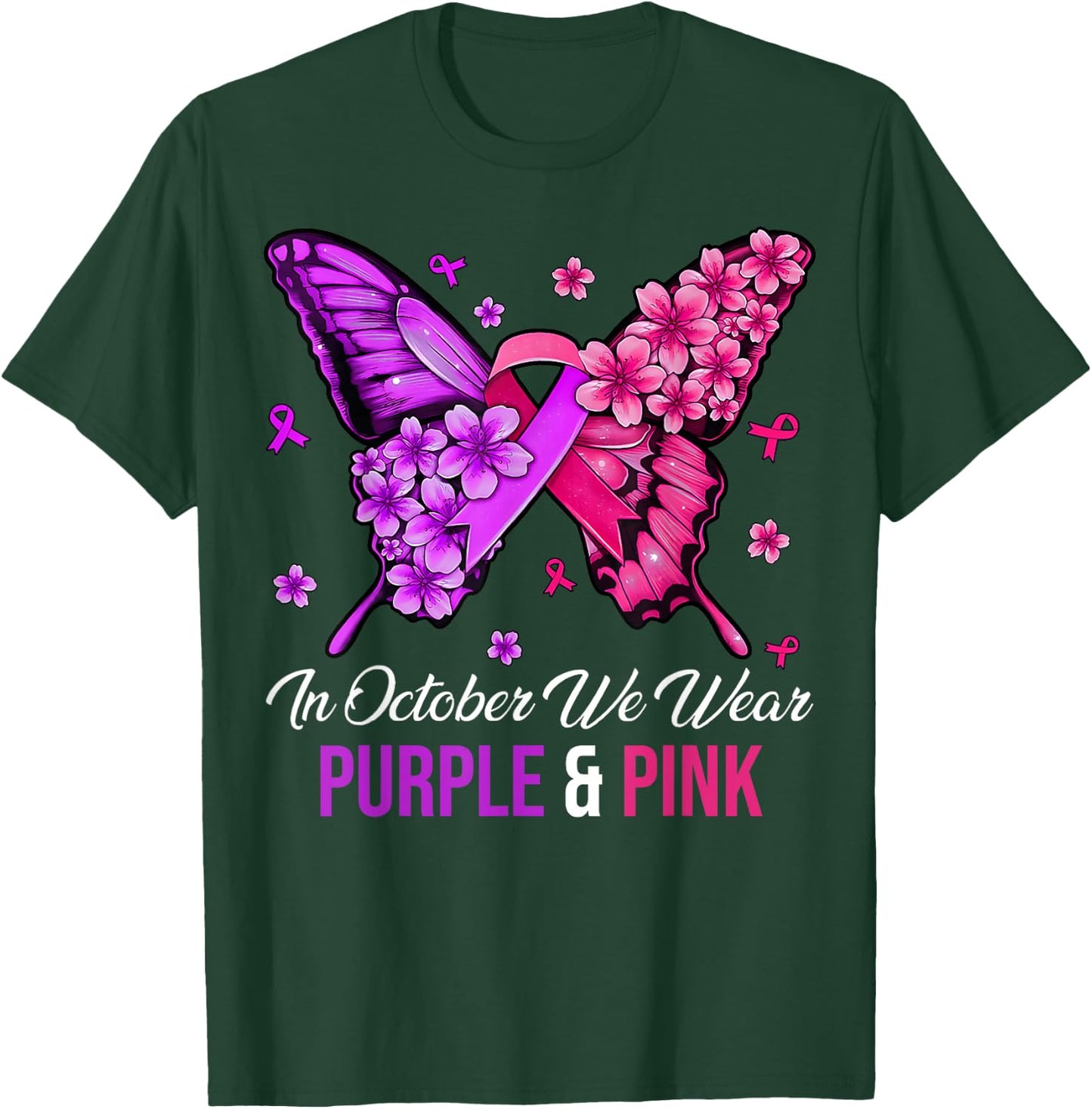 Breast Cancer And Domestic Violence Awareness Butterfly T-Shirt - T-Shirt | Forest